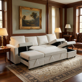 Extra Wide U - Shape Convertible Sleeper Sofa Bed With Dual Storage Ottoman