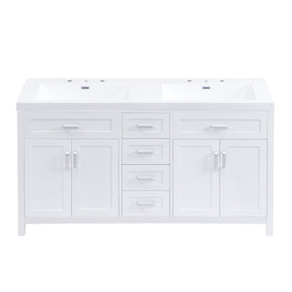 59.1" Minimalist Double Sink Bathroom Vanity With Top, Soft Close Doors & Drawers - White