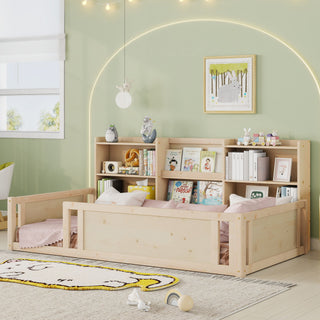 Platform Floor Bed With Guardrail Fence And Side Storage Shelves