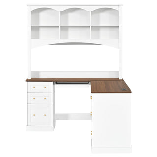 Space Saving L-Shaped Computer Desk With Keyboard Tray & Charging Stations