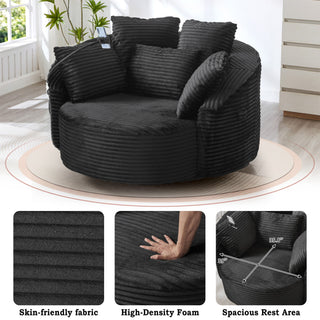 Swivel Accent Barrel Chair With Adjustable Phone Holder, 5 Pillows For Living Room