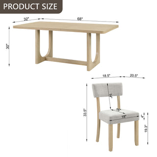 7 Piece Dining Table Set For 6, Rectangular Table & 6 Upholstered Chairs, Sturdy U - Shaped Base For Dining Room - Light Oak