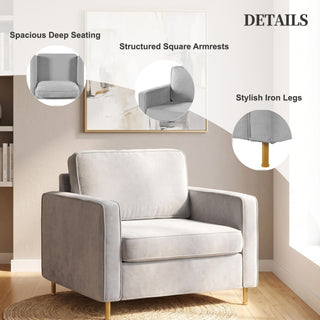 Accent Chair Upholstered Single Sofa With Square Arms, Sewn Pillow Back For Living Room