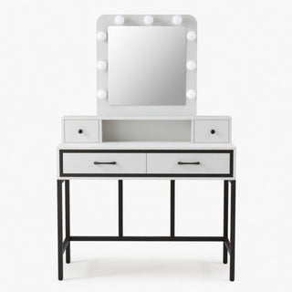 Vanity Desk With 3 Color Lighted Mirror And 4 Drawers