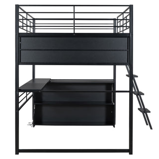 Loft Bed With LED Desk And 4 Storage Shelves