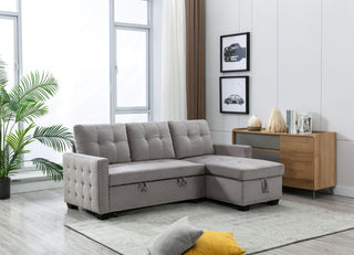 Reversible Sectional Storage Sleeper Sofa Bed, L-Shape 2 Seat Sectional Chaise With Storage, Skin-Feeling Fabric