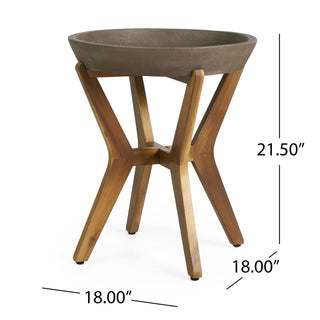 Yukon - Contemporary Side Table With Lightweight Concrete Top And Acacia Wood Frame - Gray