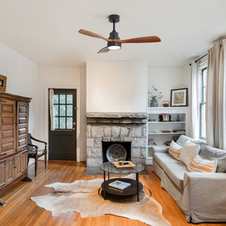 48" Ceiling Fan With Light, Dual Mount (Flush / Downrod), Dimmable LED, Quiet DC Motor, 3 Blades