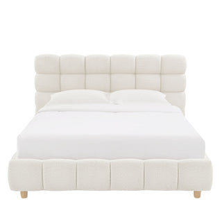 Pula - Queen Platform Bed With Upholstered Headboard, Slat Support, No Box Spring Needed - Ivory