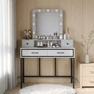 Vanity Desk With 3 Color Lighted Mirror And 4 Drawers