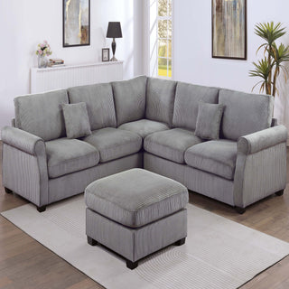 Modern Sectional Set With Corner Wedge, Loveseat, Ottoman & 2 Pillows