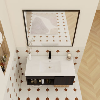 Wall Mounted Floating Bathroom Vanity With Open Shelf & Soft Close Door