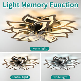 Ceiling Fan With Remote Control And Lights, 6 Speeds, 3 Color Temperatures, Low Profile Flush Mount