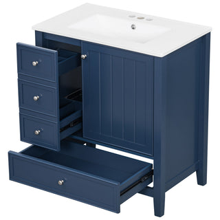 Modern Bathroom Vanity With Sink, 1 Cabinet & 3 Drawers