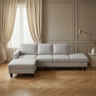 2 Piece L - Shaped Left Chaise Sectional Sofa With Ottoman, Living Room Furniture - White / Gray