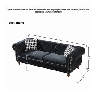 Chesterfield Upholstery Fabric Sofa With Roll Armrest & Nailhead