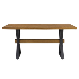 Farmhouse Style X Shaped Legs Dining Table With Moulded Details - Brown