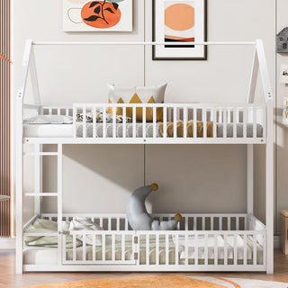 Metal House Bunk Bed With Fence And Door