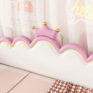 Extending Daybed With LED Lights, Modern Upholstered Princess Daybed With Crown Headboard