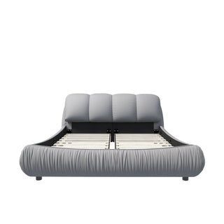 Luxury Upholstered Platform Bed With Oversized Padded Backrest And Solid Wood Frame
