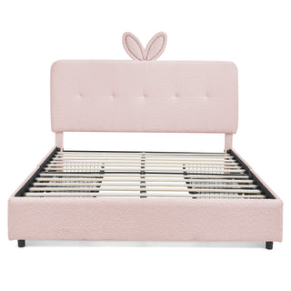 Upholstered Bed With Oversized Rabbit Ear Headboard, LED Lights & 4 Storage Drawers