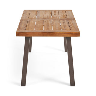Della - Modern Industrial Dining Table With Acacia Wood Top - Teak