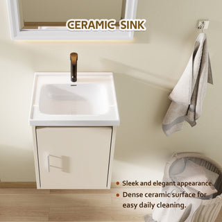 16" Floating Bathroom Vanity Combo, Wall Mounted Cabinet With Sink & Soft Close Doors For Small Bathrooms - Khaki