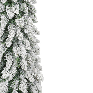 Slim Snow Flocked Pre Lit Pencil Christmas Tree, 3.9Ft / 5.9Ft / 7.9Ft With 750 Branch Tips, 480 LED Lights, Warm Glow, For Indoor Holiday Decor - White