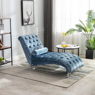 Chaise Lounge Indoor, Button Tufted Upholstered Chaise Lounge Chair With Pillow