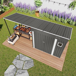 Lean To Shed With Open Sided Pergola, Outdoor Storage Shed & Attached Hardtop Gazebo Combo - Gray