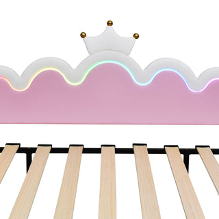 Extending Daybed With LED Lights, Modern Upholstered Princess Daybed With Crown Headboard
