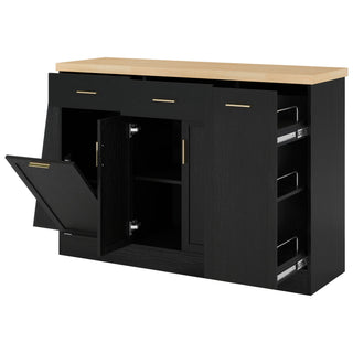 Kitchen Sideboard With Sliding Door Cabinet, 3 Tier Spice Rack