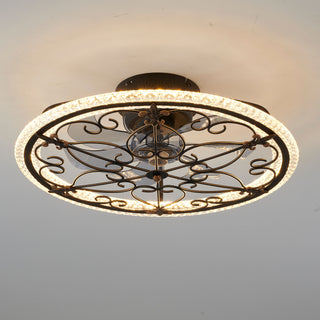 Caged Ceiling Fan With Remote Controlled LED Light - Matte Black