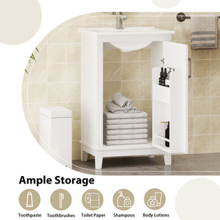 Modern Small Bathroom Vanity Cabinet With Ceramic Basin, Ample Storage, 1 Soft Close Door