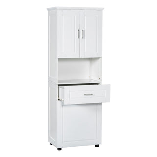 Tall Bathroom Cabinet With Tilt-Out Laundry Basket And Upper Storage