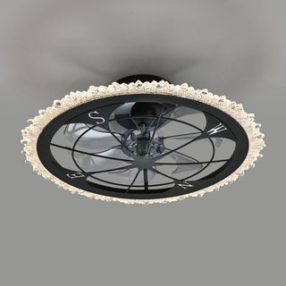 21" Caged Ceiling Fan With Dimmable LED Light And Remote Control, Low Profile Flush Mount Fan - Matte Black