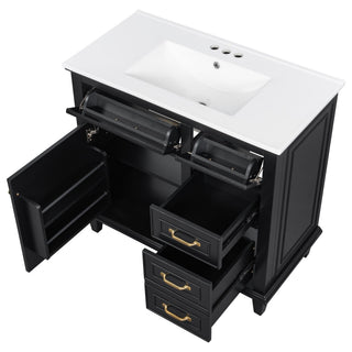 Modern Bathroom Vanity With Sink Top, Flip Drawers, Adjustable Shelf