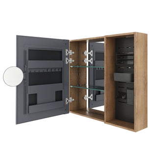 Wall Mounted Bathroom Mirror Cabinet & Adjustable Shelves - Imitative Oak