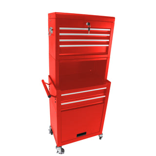 6 Drawer Lockable Tool Cabinet On Wheels, Steel Rolling Tool Chest With Detachable Toolbox