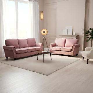 Loveseat Sofa With Nailhead Detail & Turned Legs, 2 Seater Upholstered Couch