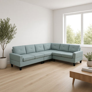 Modular L - Shaped Sectional Sofa 6 Seater 4 Piece, Couch With Chaise - Green