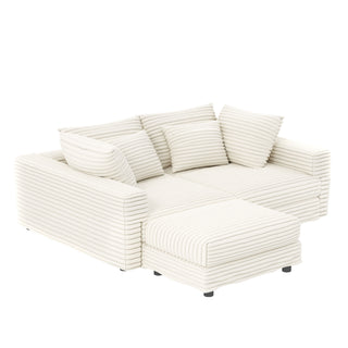 4 Seat Sofa With Soft Pillows And Movable Ottoman