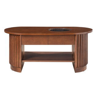 Fluted Oval Coffee Table With Drawers, 2 Tier Cocktail Table