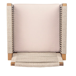 Acacia Wood Outdoor Dining Chairs (Set of 2) With Rope Design Back And Arms, Washable Cushion - Light Brown