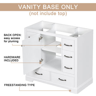 Modern Bathroom Vanity Base Only, 6 Drawer Storage With Adjustable Shelf