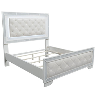 Eastern King Size Bed With LED Lights And Mirror Trim - Cream / Ivory