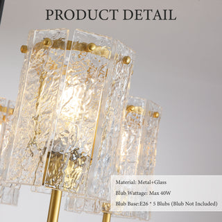 5 Light Chandelier, Textured Glass Pendant Light, (Not Including The Bulb) For Living Room - Black / Gold