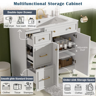 Bathroom Vanity With Sink, Soft Close Doors, Adjustable Shelves