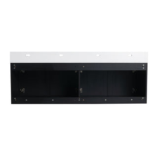 Modern Wall Mounted Bathroom Vanity With Resin Sink And Storage Rack