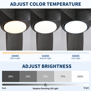 Reversible Quiet Motor Ceiling Fan Light With ABS Blades - Black / Gray